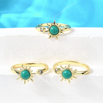 Brass Pave Cubic Zirconia Open Cuff Rings for Women RJEW-U056-01G-1