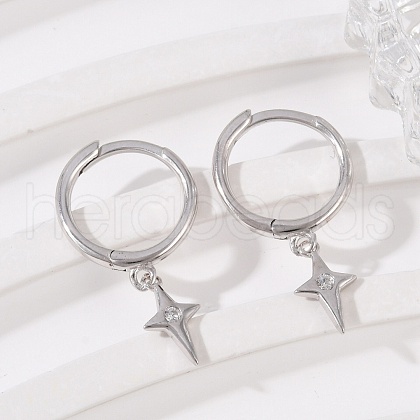 Star 925 Sterling Silver Micro Pave Clear Cubic Zirconia Hoop Earrings for Women EJEW-G427-03P-1