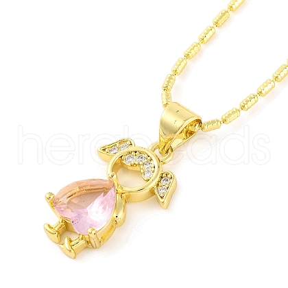 Brass Pave Cubic Zirconia Girl Love Pendant Necklaces for Women NJEW-S430-01G-02-1