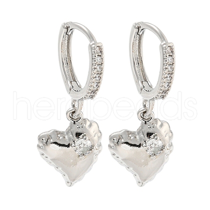 Heart Brass Micro Pave Clear Cubic Zirconia Huggie Hoop Dangle Earrings for Women AJEW-U003-03P-1
