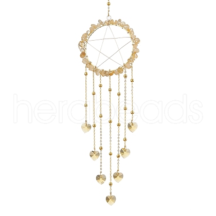 Wire Wrapped Natural Citrine Chips Ring Hanging Ornaments HJEW-JM02371-03-1
