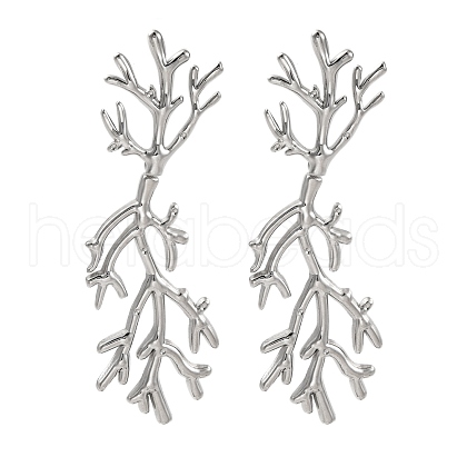 304 Stainless Steel Tree Branch Stud Earrings EJEW-D281-32S-1