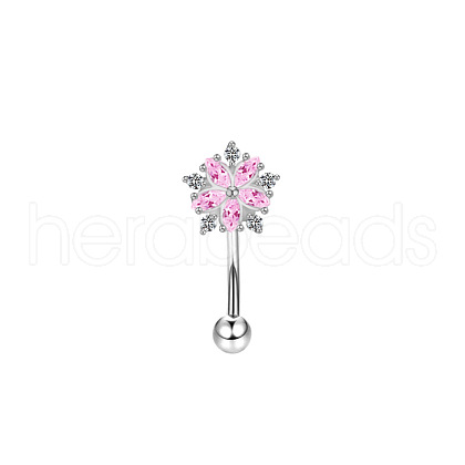 Flower 304 Stainless Steel Cubic Zirconia Eyebrow Curved Barbell Rings WG008EB-01-1