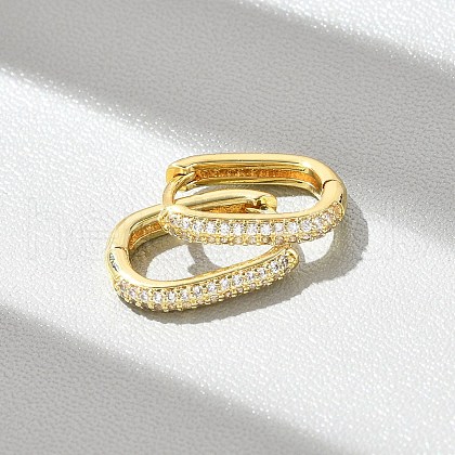 Oval Brass Micro Pave Clear Cubic Zirconia Hoop Earrings EJEW-D311-141G-1
