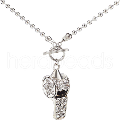CREATCABIN 1pc Stainless Steel Whistle Pendant Necklaces NJEW-CN0001-08-1