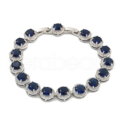 Rack Plating Brass Pave Cubic Zirconia Flat Round Links Bracelets for Women BJEW-H604-02P-02-1