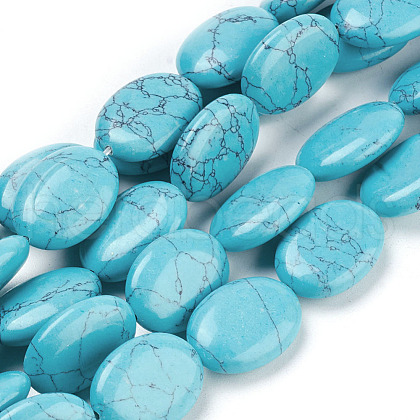 Flat Oval Gemstone Synthetic Turquoise Stone Beads Strands G-S113-11-1