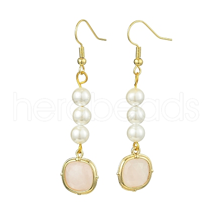 Shell Pearl & Natural Rose Quartz Dangle Earrings EJEW-JE05995-1