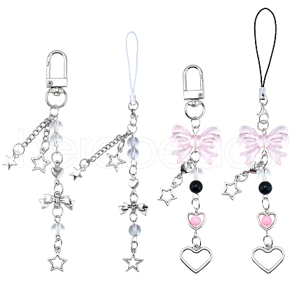 Gorgecraft 4Pcs 4 Styles Tibetan Style Alloy Keychain AJEW-GF0009-12-1