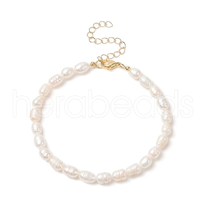 Mother's Day Jewellery Natural Pearl Rice Beaded Anklets AJEW-AN00534-1
