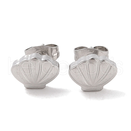304 Stainless Steel Shell Shaped Stud Earrings for Women EJEW-G389-01P-1