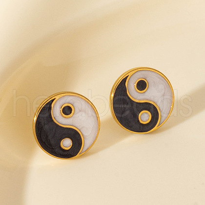 Retro Chinese Style Stainless Steel Flat Round with Yin-yang Stud Earrings MT2482-2-1