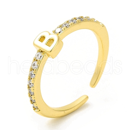 Clear Cubic Zirconia Initial Letter Open Cuff Ring RJEW-H120-09G-B-1