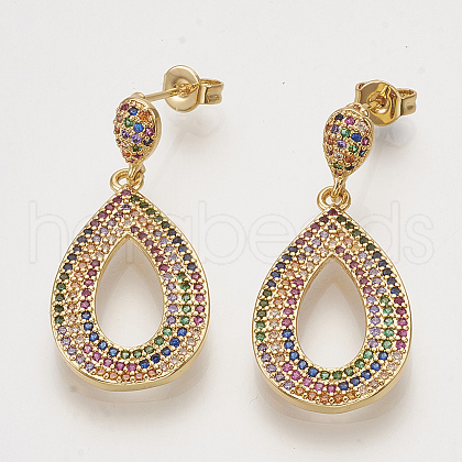 Brass Cubic Zirconia Stud Earrings EJEW-S201-137-1
