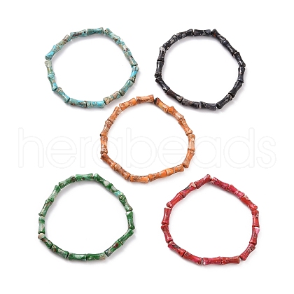 Natural Imperial Jasper(Dyed) Bamboo Stick Shape Beaded Stretch Bracelets BJEW-JB09098-1