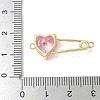Brass Cubic Zirconia Heart Safety Pin Connector Charms KK-Q031-45G-03-3