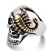 Two Tone 316L Surgical Stainless Steel Skull with Scorpion Finger Ring SKUL-PW0002-034F-GP-1