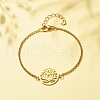 201 Stainless Steel Lotus Links Bracelet with 304 Stainless Steel Box Chains for Women BJEW-JB08281-04-2