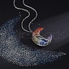 Resin with Gemstone Chip Inside Moon with Tree of Life Copper Wire Wrapped Chakra Pendant Necklaces WGC6175-01-2
