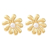 Flower Brass ABS Plastic Imitation Pearl Stud Earrings EJEW-U062-05G-4