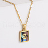 304 Stainless Steel Pave Natural Paua Shell Rectangle Initial Pendant Necklaces for Women FS-WG38E89-26-1
