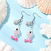 Fish with Shell Shape 304 Stainless Steel Glass Beads Dangle Earrings EJEW-MZ00436-03-1