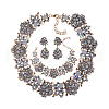 Flower Alloy with Rhinestone Chain Necklace & Bracelet & Stud Dangle Earring FS-WGC4D9E-01-1