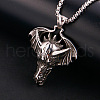 Dragon with Wing 304 Stainless Steel Ruby Rhinestone Pendant Necklaces for Men FS-WGA9886-01-2