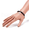 Natural Lava Rock & Synthetic Turquoise(Dyed) Stretch Bracelet with Alloy Charm BJEW-JB08469-3
