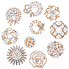 WADORN 10Pcs 10 Styles Retro Flower Alloy Rhinestone Brooches for Women JEWB-WR0001-09-1