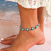 Alloy with Synthetic Turquoise Flat Round Link Anklets WG02A86-02-1