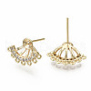 Brass Micro Pave Clear Cubic Zirconia Stud Earring Findings KK-S360-007-NF-2