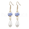 Round with Flower Pattern Porcelain Ceramic Dangle Earrings EJEW-JE06347-01-2