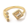 Rack Plating Brass Rhombus Open Cuff Rings with Cubic Zirconia RJEW-D008-11G-2