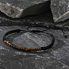 Adjustable Morse Code Natural Tiger Eye & Non-magnetic Synthetic Hematite Beads Braided Bracelets EN1983-3
