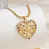 Brass Micro Pave Colorful Cubic Zirconia Heart Tree of Life Pendant Necklaces for Women FS-WG7F278-01-3