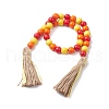 Natural Wood Beaded Pendant Decorations with Tassel Hemp Rope HJEW-JM00977-1