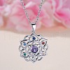 Chakra Lotus Flower Brass Pave Colorful Cubic Zirconia Pendant Necklaces for Women FS-WG17A97-01-3
