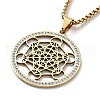 Crystal Rhinestone Flat Round with Hexgon Pendant Necklace with 304 Stainless Steel Box Chains NJEW-K253-11G-3
