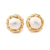 Brass ABC Plastic Imitation Pearl Half Round Stud Earrings EJEW-S270-07G-2