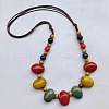 Ethnic Style Oval Porcelain Beaded Bib Necklaces with Imitation Leather Cord FS-WGD6870-02-3