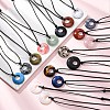 Ring Natural & Synthetic Mixed Gemstone Pendant Black Waxed Cord Adjustable Necklaces NJEW-G169-02-1