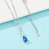925 Sterling Silver Sapphire Rhinestone Teardrop Pendant Necklace for Women NJEW-V013-01P-1