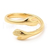 Rack Plating Brass Hand Hug Open Cuff Ring for Women RJEW-E064-04G-2