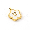 Golden Tone Stainless Steel Pave White Shell Letter Flower Charms PW-WGC5230-21-1