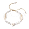 Adjustable Natural Cowrie Shell & ABS Plastic Imtation Pearl Beaded Braided Bead Bracelets for Women BJEW-JB11870-2