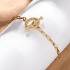 304 Stainless Steel Flat Round Link Bracelets BJEW-R027-06G-02-1