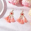 Flat Round 304 Stainless Steel Polycotton Tassel Chandelier Earrings EJEW-JE06452-4