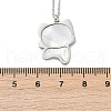 304 Stainless Steel Pave Natural White Shell Cute Cat Shaped Pendant Necklaces for Women NJEW-F339-01P-3