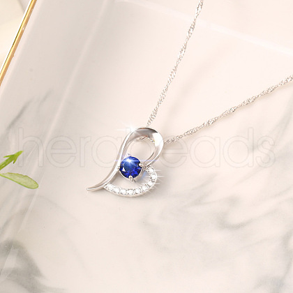 Zinc Alloy Pave Medium Blue Cubic Zirconia Pendant Necklaces for Women FS-WGB158F-01-1
